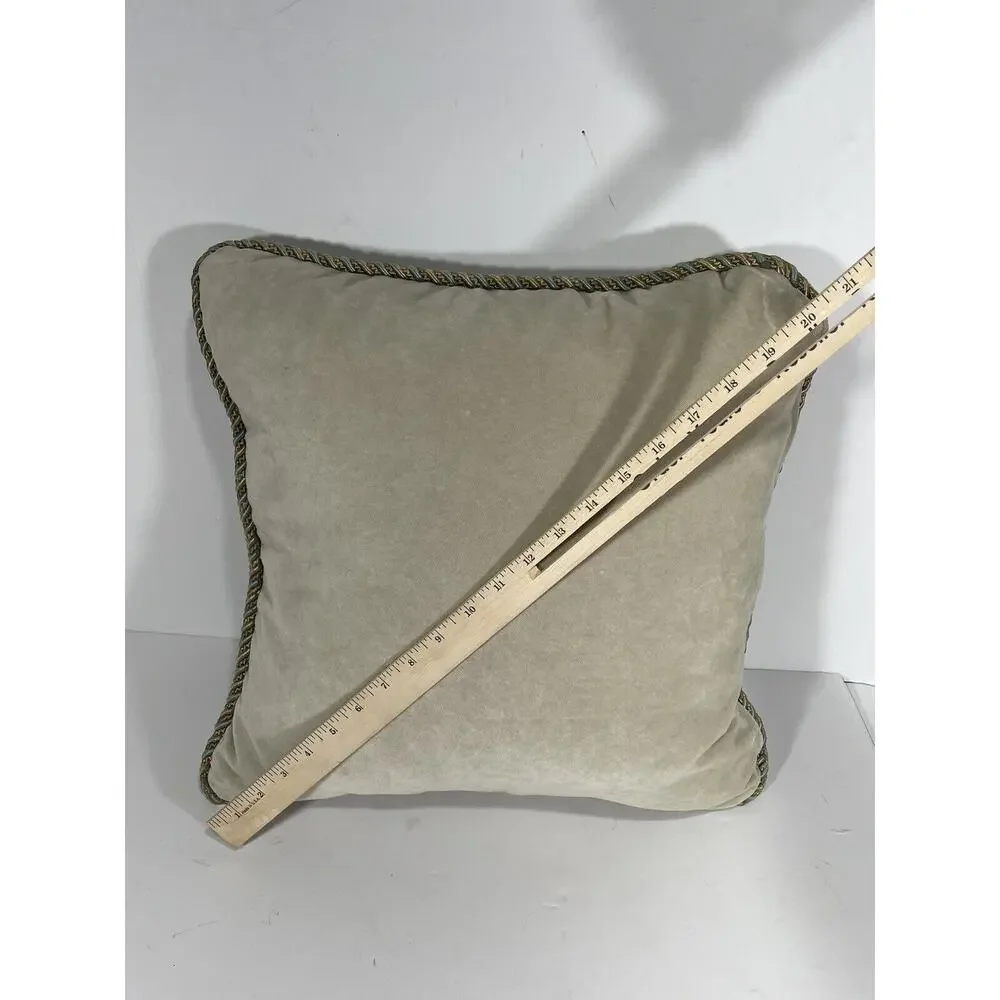 Suede Luxury Calico Corners tweed Trim Tan Square pillow w Feather‎ down insert